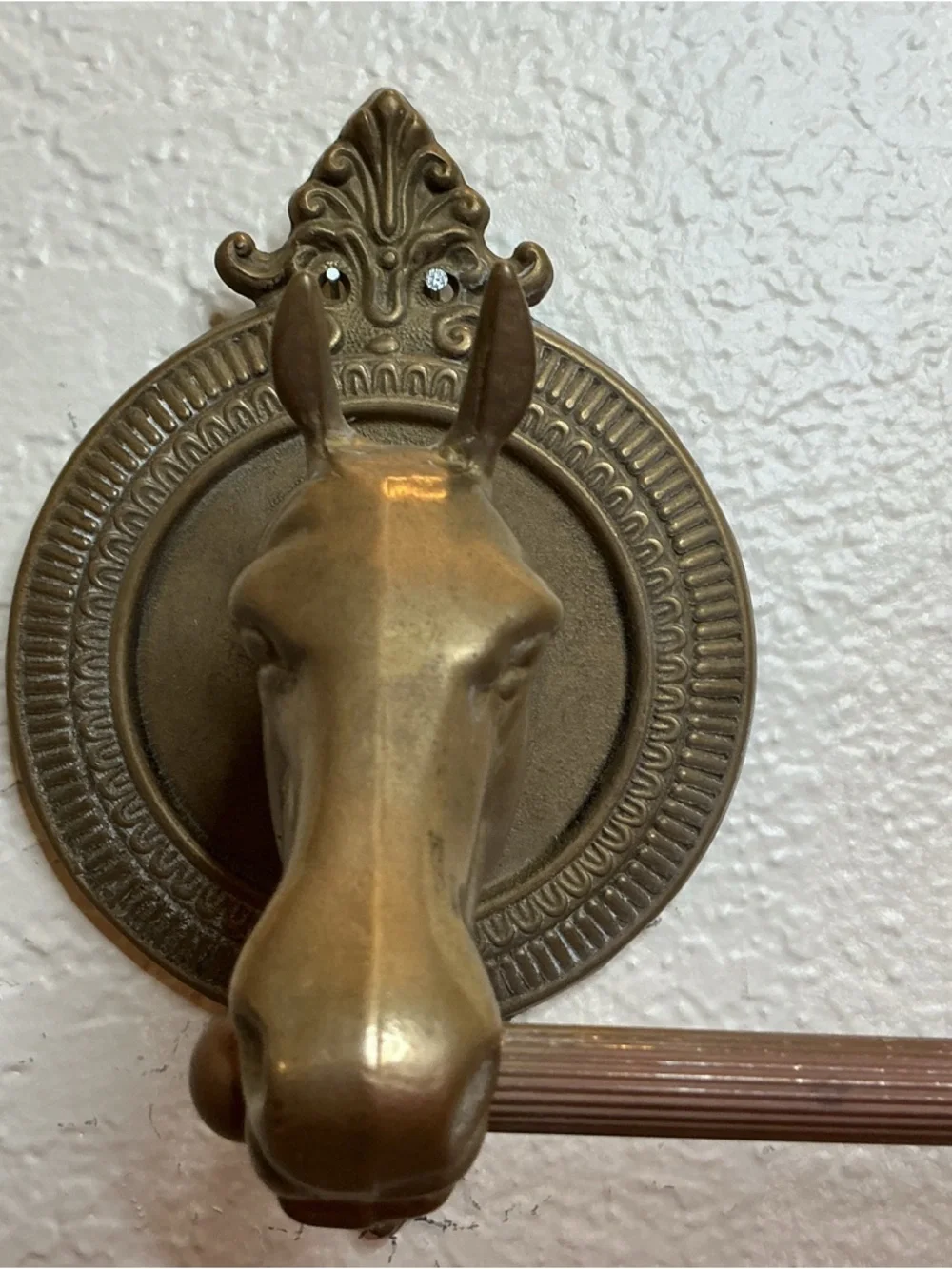 34” L Vintage Brass Horse Head Wall Hook Rack - Brown/Gold